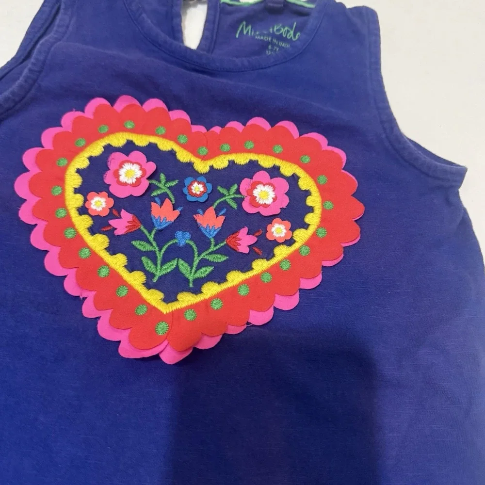 Hanna Andersson Girls Floral Heart Tank Top  Blue Cotton Size 6-7 (120cm) Summer
